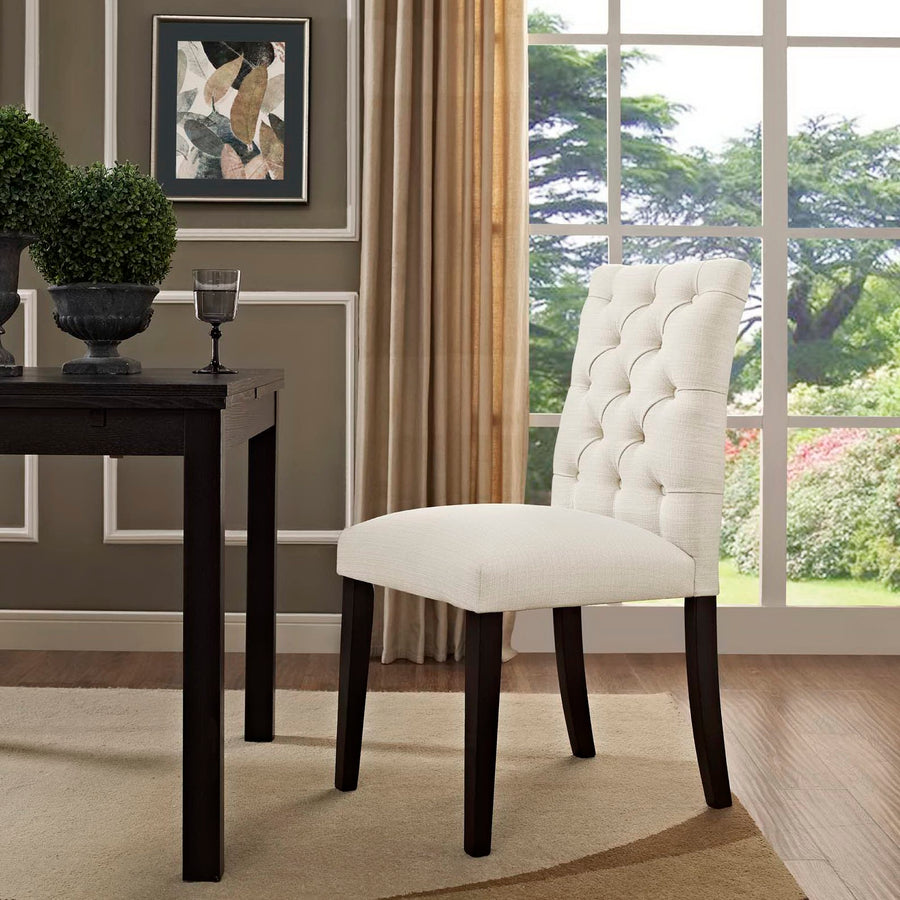 Column Button Tufted Fabric Dining Chair in Beige
