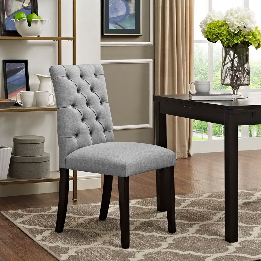 Column Button Tufted Fabric Dining Chair in Light Gray