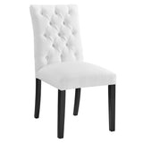 Column Button Tufted Fabric Dining Chair in White