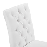 Column Button Tufted Fabric Dining Chair in White