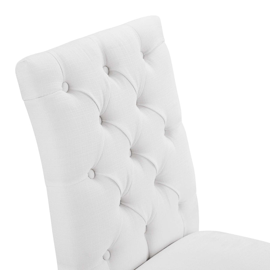 Column Button Tufted Fabric Dining Chair in White