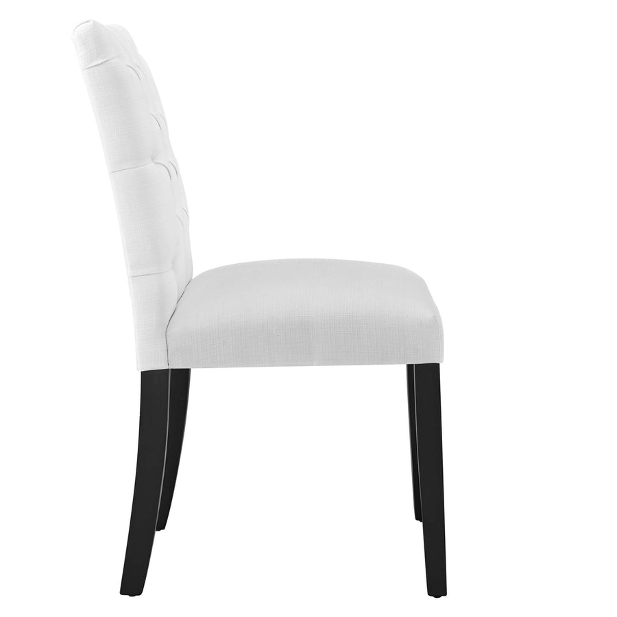 Column Button Tufted Fabric Dining Chair in White