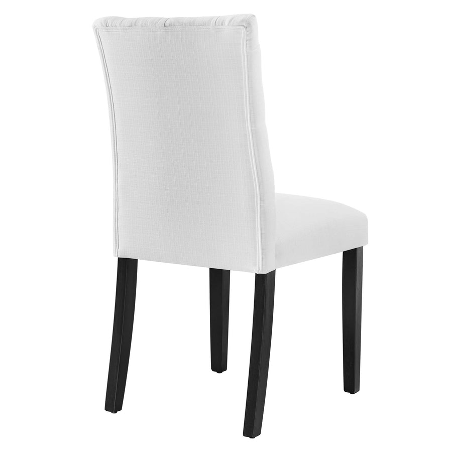 Column Button Tufted Fabric Dining Chair in White