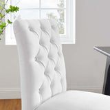 Column Button Tufted Fabric Dining Chair in White