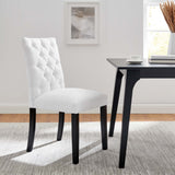 Column Button Tufted Fabric Dining Chair in White