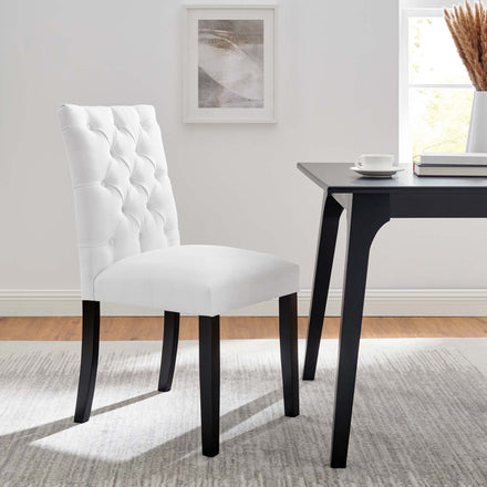 Duchess Button Tufted Fabric Dining Chair in White