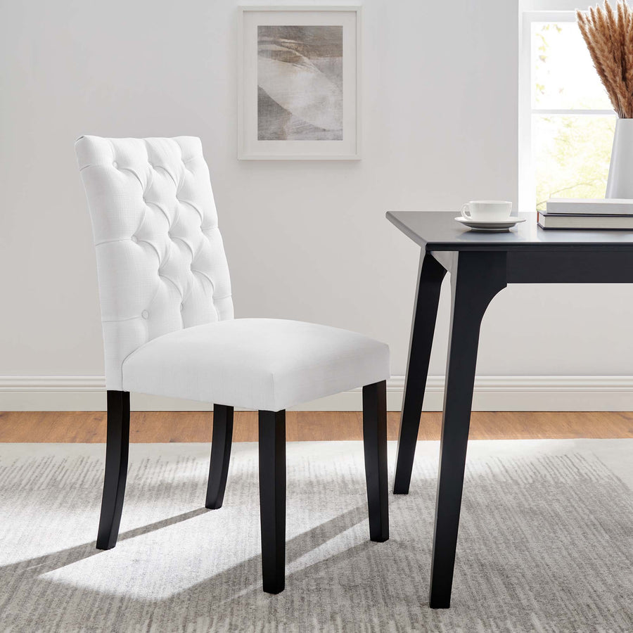Column Button Tufted Fabric Dining Chair in White