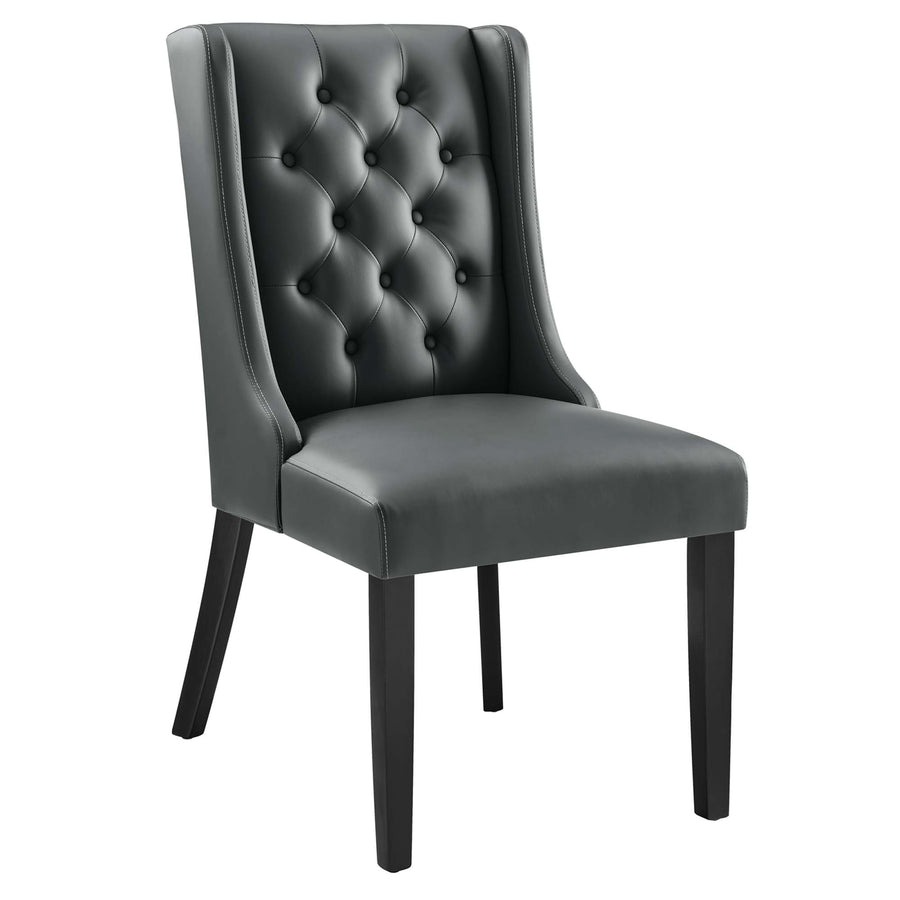 Ellison Button Tufted Vegan Leather Dining Chair in Gray