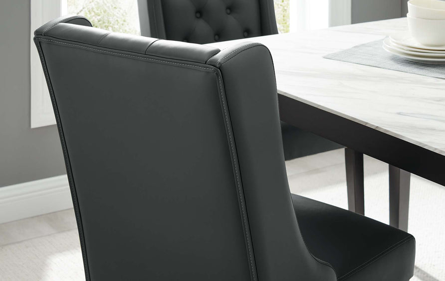 Ellison Button Tufted Vegan Leather Dining Chair in Gray