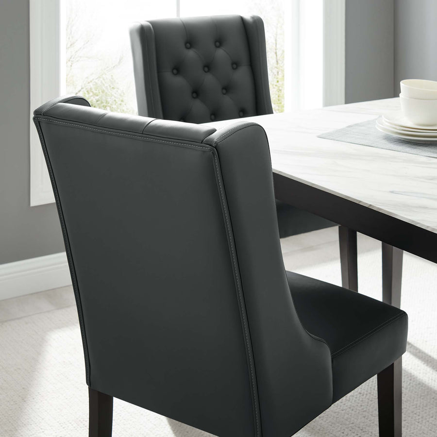 Ellison Button Tufted Vegan Leather Dining Chair in Gray