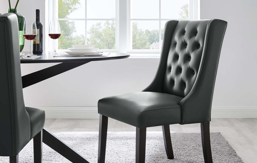 Ellison Button Tufted Vegan Leather Dining Chair in Gray