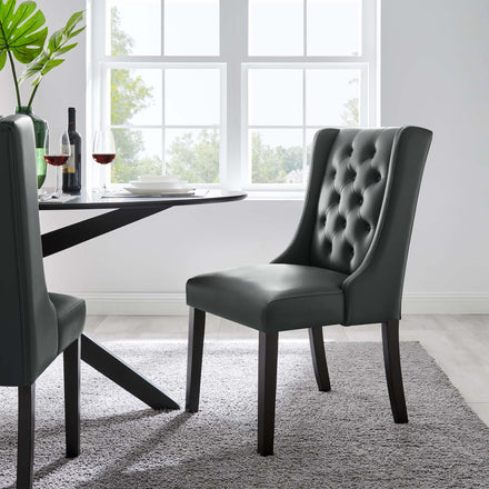 Baronet Button Tufted Vegan Leather Dining Chair in Gray