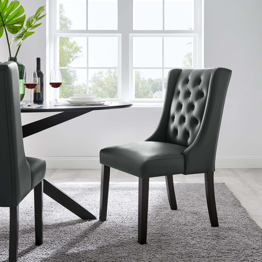 Ellison Button Tufted Vegan Leather Dining Chair in Gray