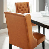 Ellison Button Tufted Vegan Leather Dining Chair in Tan