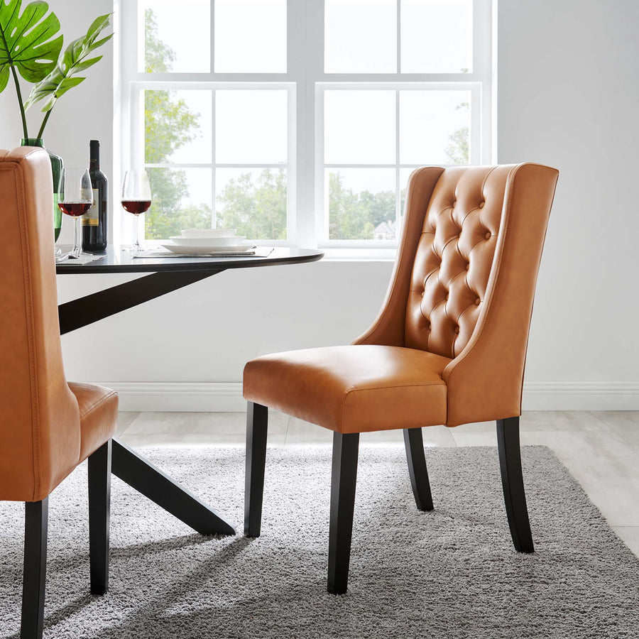 Ellison Button Tufted Vegan Leather Dining Chair in Tan