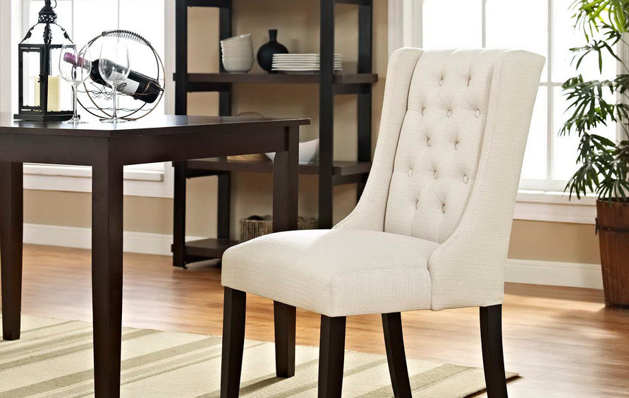 Ellison Button Tufted Fabric Dining Chair in Beige