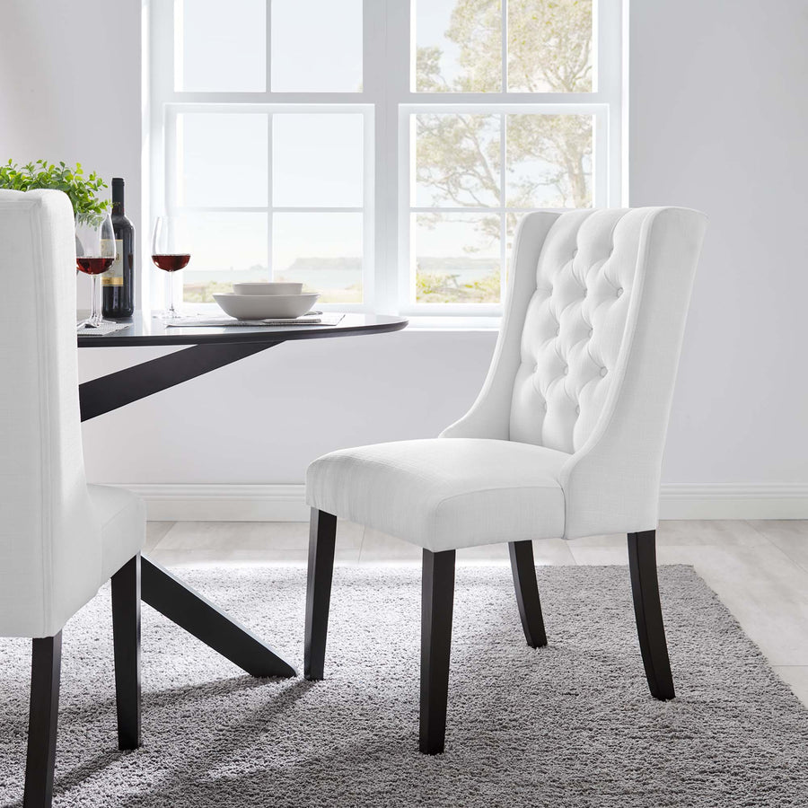 Ellison Button Tufted Fabric Dining Chair in White