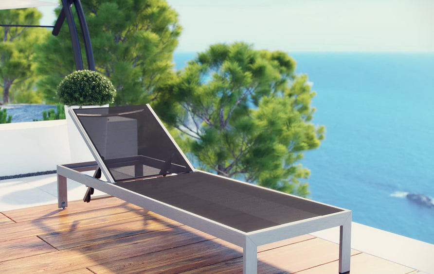 Marlow Outdoor Patio Aluminum Mesh Chaise in Silver Black