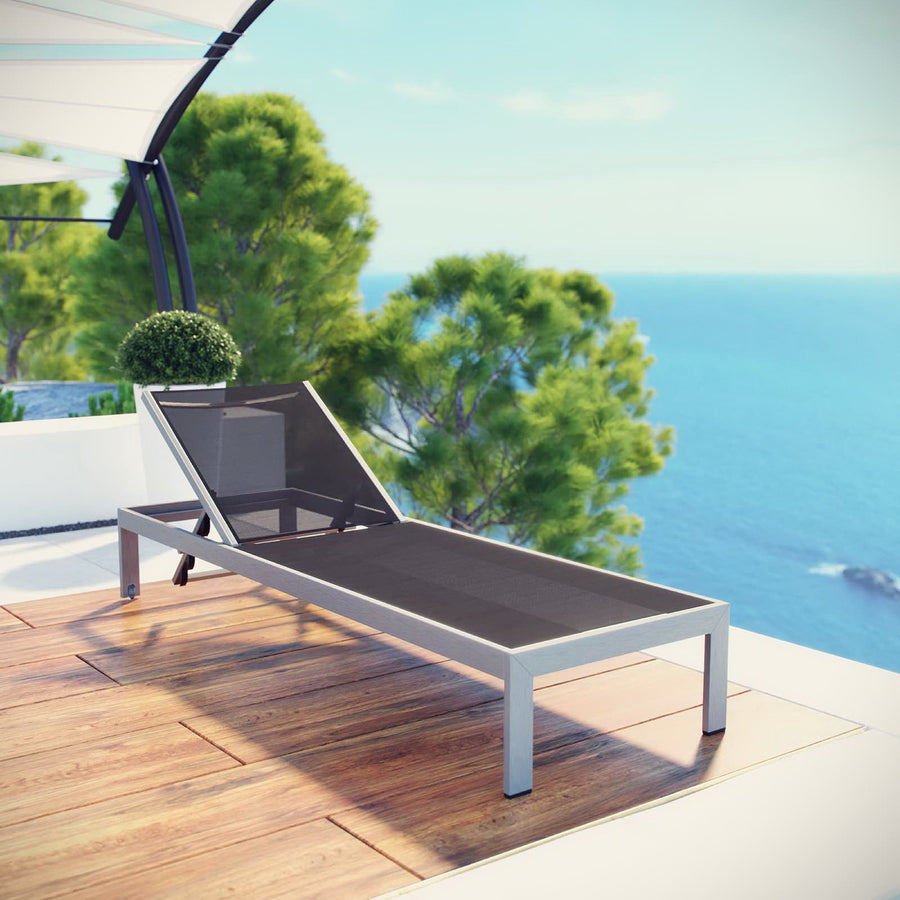 Marlow Outdoor Patio Aluminum Mesh Chaise in Silver Black
