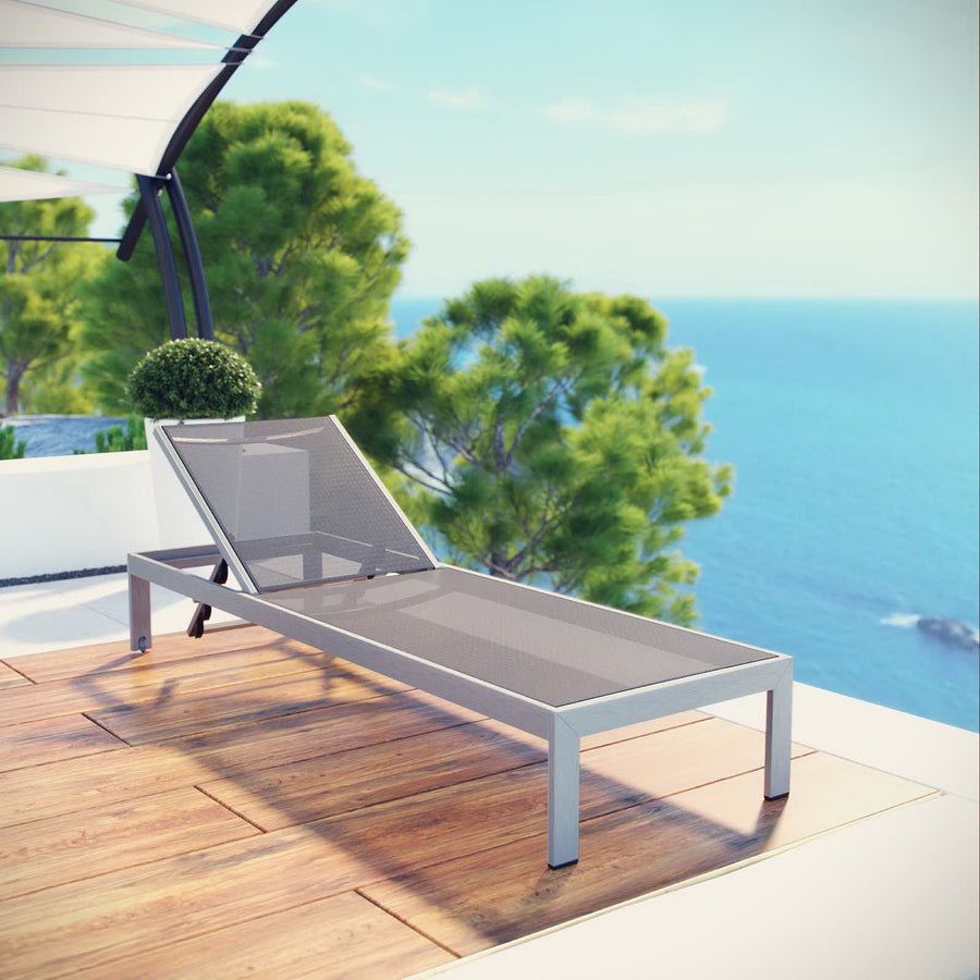 Marlow Outdoor Patio Aluminum Mesh Chaise in Silver Gray