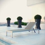 Marlow Outdoor Patio Aluminum Rattan Chaise in Silver Brown Gray