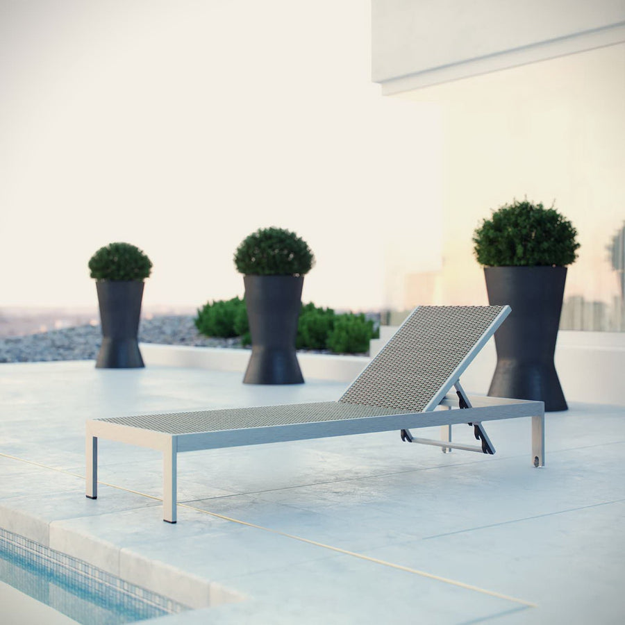 Marlow Outdoor Patio Aluminum Rattan Chaise in Silver Brown Gray