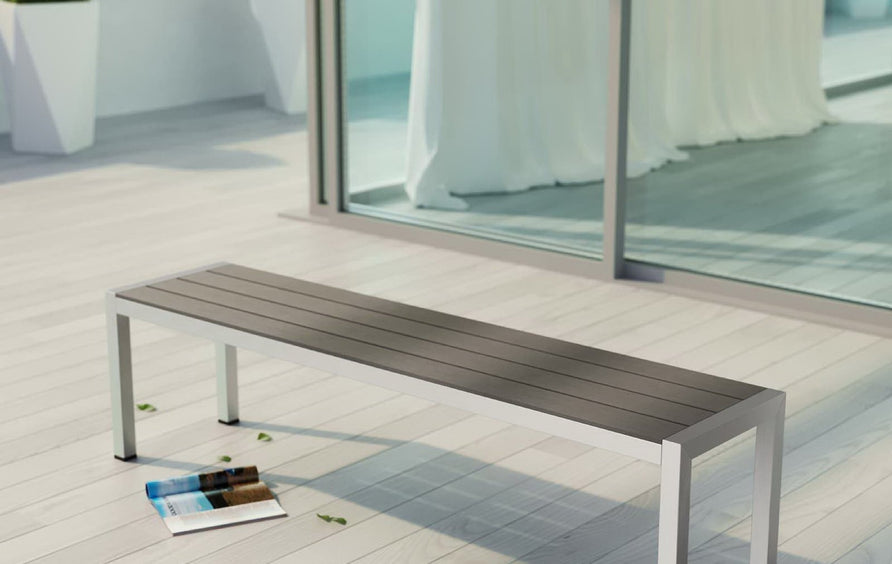 Marlow Outdoor Patio Aluminum Bench in Silver Gray