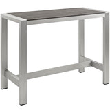 Marlow Outdoor Patio Aluminum Rectangle Bar Table in Silver Gray