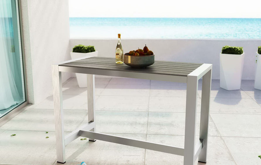Marlow Outdoor Patio Aluminum Rectangle Bar Table in Silver Gray