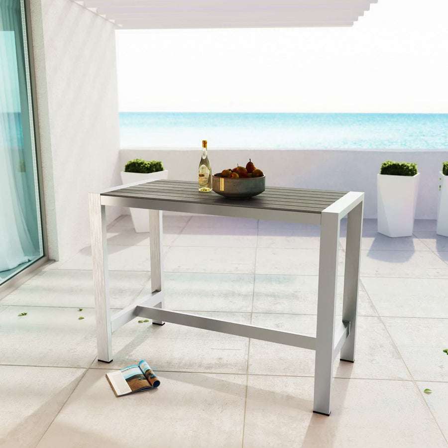 Marlow Outdoor Patio Aluminum Rectangle Bar Table in Silver Gray