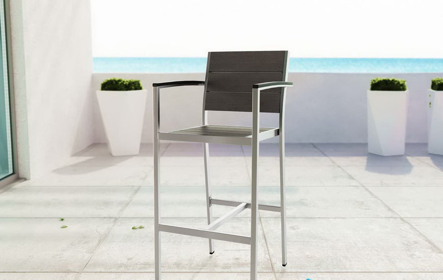 Marlow Outdoor Patio Aluminum Bar Stool in Silver Gray