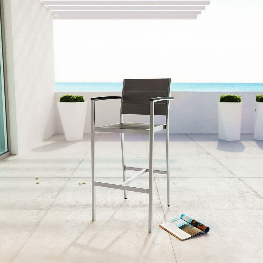 Marlow Outdoor Patio Aluminum Bar Stool in Silver Gray
