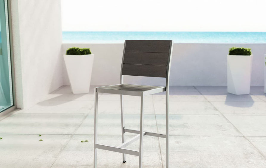 Marlow Outdoor Patio Aluminum Armless Bar Stool in Silver Gray