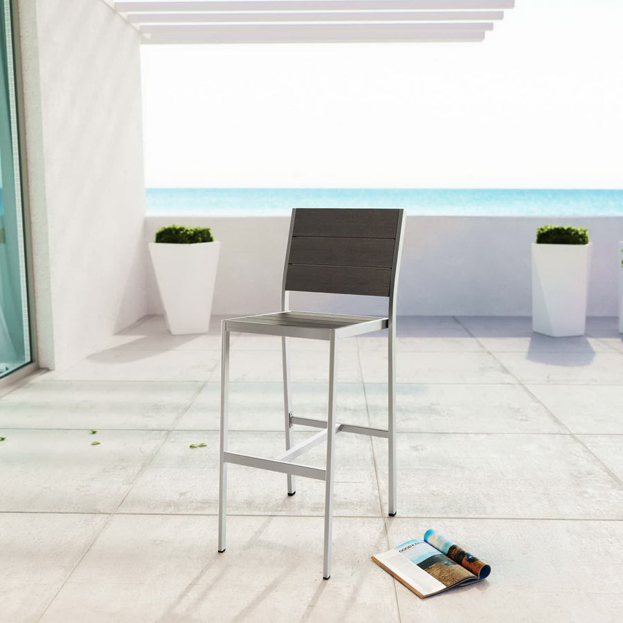 Marlow Outdoor Patio Aluminum Armless Bar Stool in Silver Gray