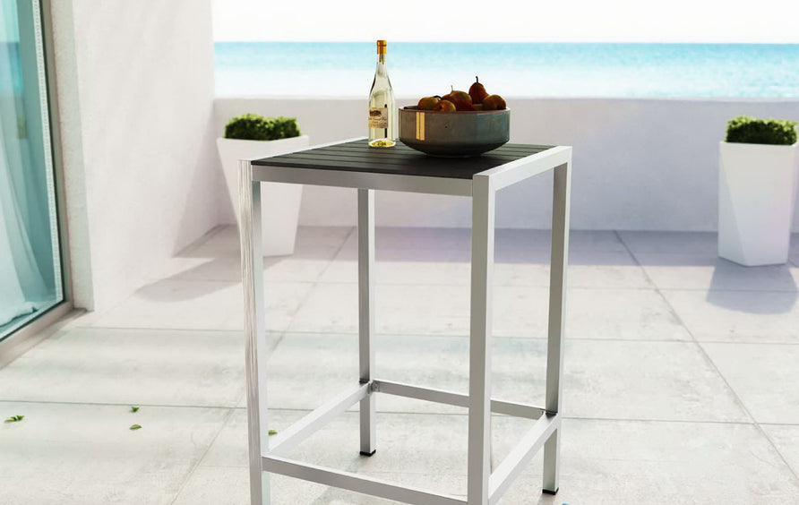 Marlow Outdoor Patio Aluminum Bar Table in Silver Gray