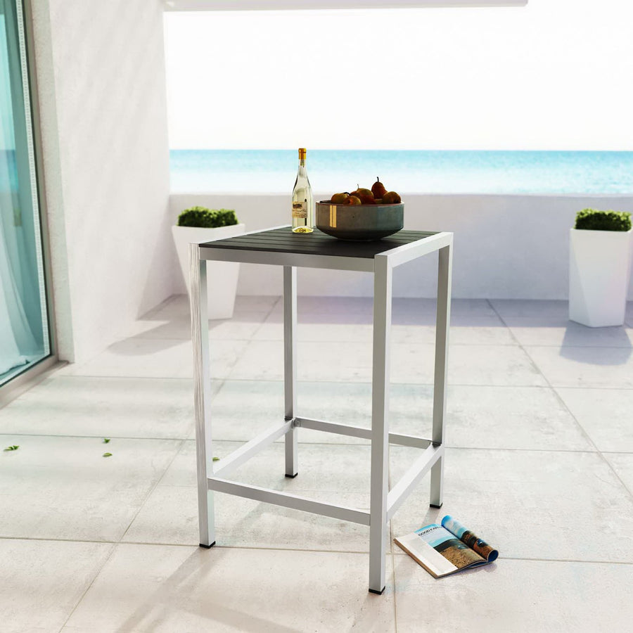 Marlow Outdoor Patio Aluminum Bar Table in Silver Gray
