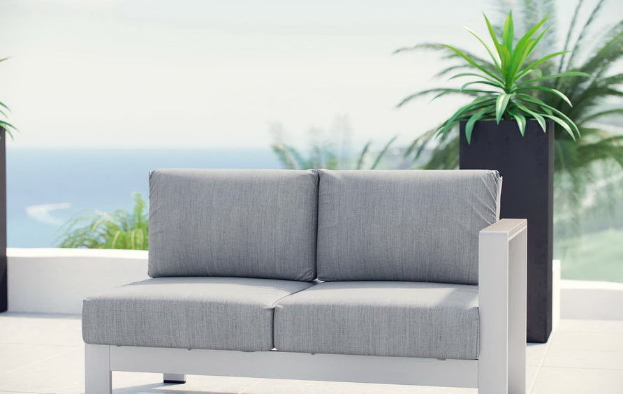 Marlow Right-Arm Corner Sectional Outdoor Patio Aluminum Loveseat in Silver Gray