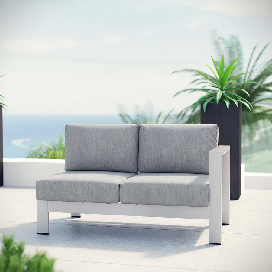 Marlow Right-Arm Corner Sectional Outdoor Patio Aluminum Loveseat in Silver Gray