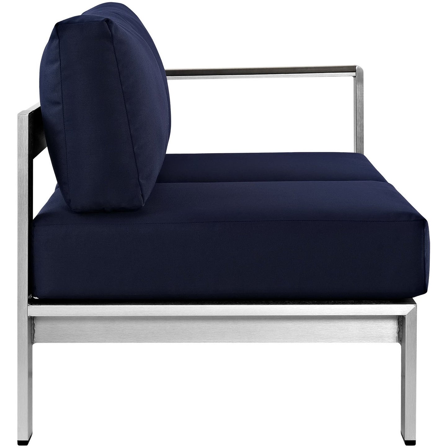 Marlow Right-Arm Corner Sectional Outdoor Patio Aluminum Loveseat in Silver Navy