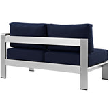 Marlow Right-Arm Corner Sectional Outdoor Patio Aluminum Loveseat in Silver Navy