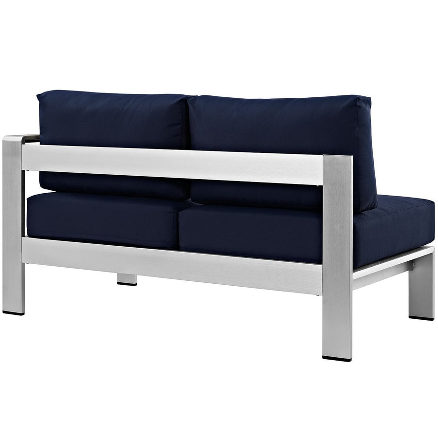 Marlow Right-Arm Corner Sectional Outdoor Patio Aluminum Loveseat in Silver Navy