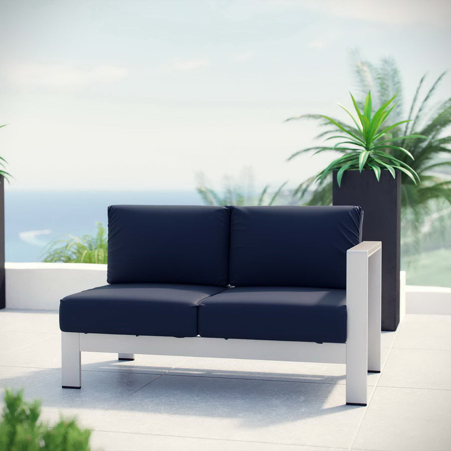 Marlow Right-Arm Corner Sectional Outdoor Patio Aluminum Loveseat in Silver Navy