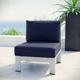 Marlow Armless Outdoor Patio Aluminum Chair in Silver Navy
