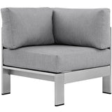 Marlow Outdoor Patio Aluminum Corner Sofa in Silver Gray