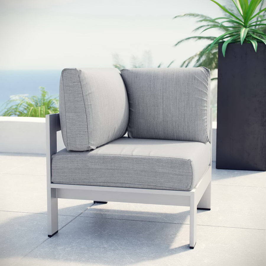 Marlow Outdoor Patio Aluminum Corner Sofa in Silver Gray