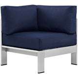 Marlow Outdoor Patio Aluminum Corner Sofa in Silver Navy