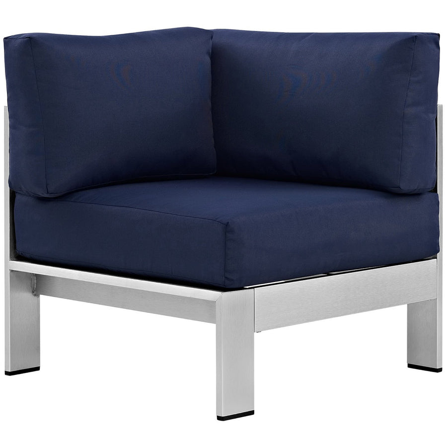 Marlow Outdoor Patio Aluminum Corner Sofa in Silver Navy