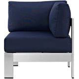 Marlow Outdoor Patio Aluminum Corner Sofa in Silver Navy