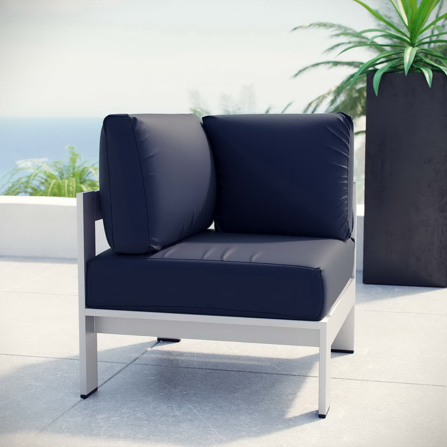 Marlow Outdoor Patio Aluminum Corner Sofa in Silver Navy