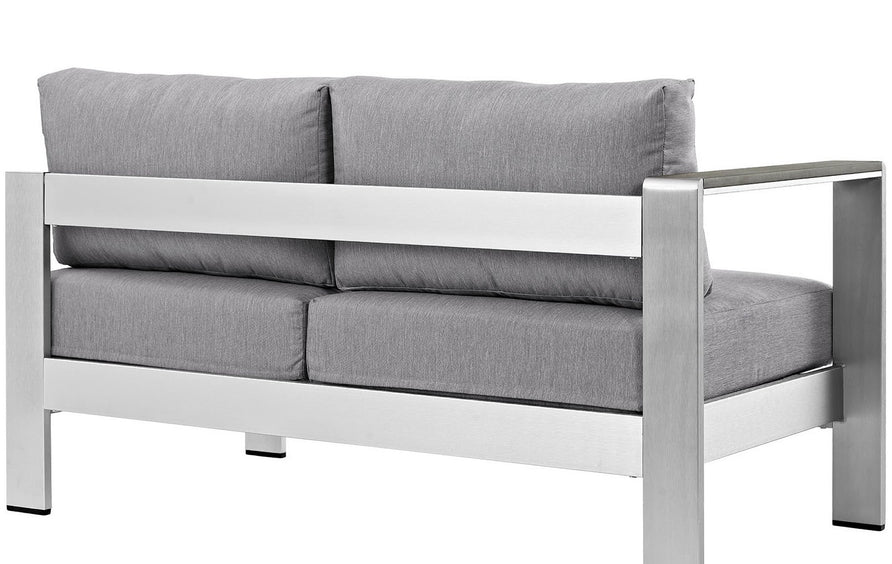 Marlow Left-Arm Corner Sectional Outdoor Patio Aluminum Loveseat in Silver Gray